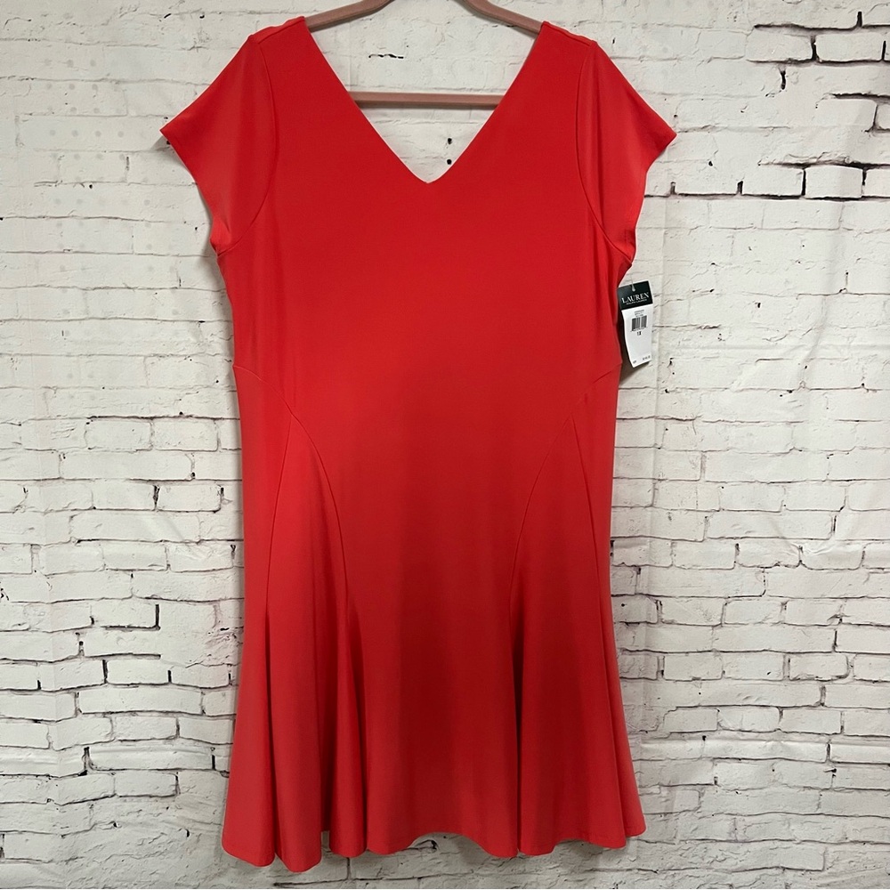 NWT Lauren Ralph Lauren Coral Shift Dress Short Sleeve Stretch Wrinkle Free 1X